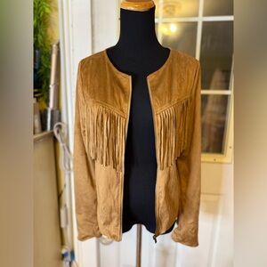 Me Jane Camel Fringe Leather Jacket